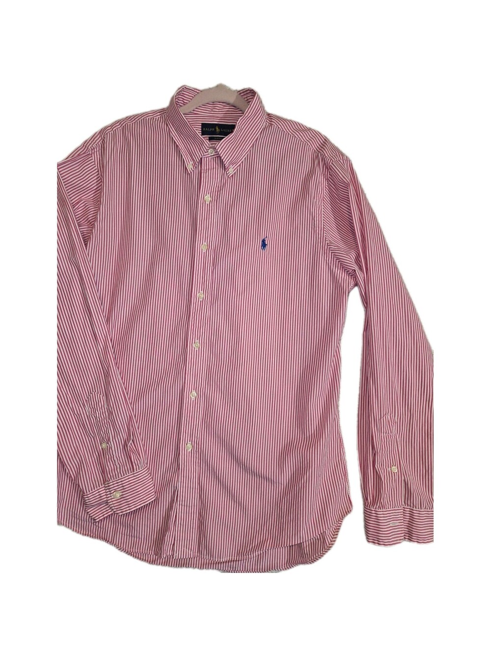 mens xl ralph lauren button up long sleeve shirt Red White Stripe Blue Pony...